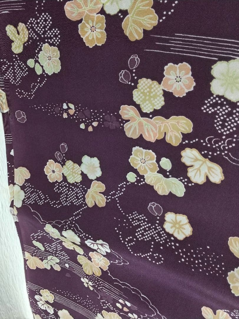 本日お値下げ 長襦袢 着尺 反物 紫色 花柄 13.5m 絹100%