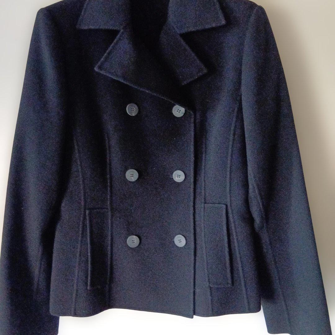 フォクシー42 　黒　美品　カシミアジャケットＭ-L　一重仕立て　Pコート風