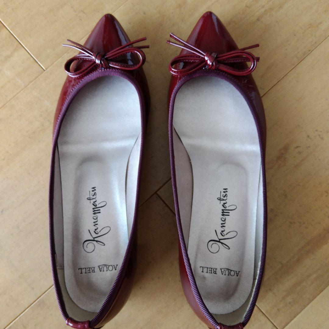 【美品】銀座カネマツ　アクアベル　ポインテッドトゥ フラットシューズ　赤22.5
