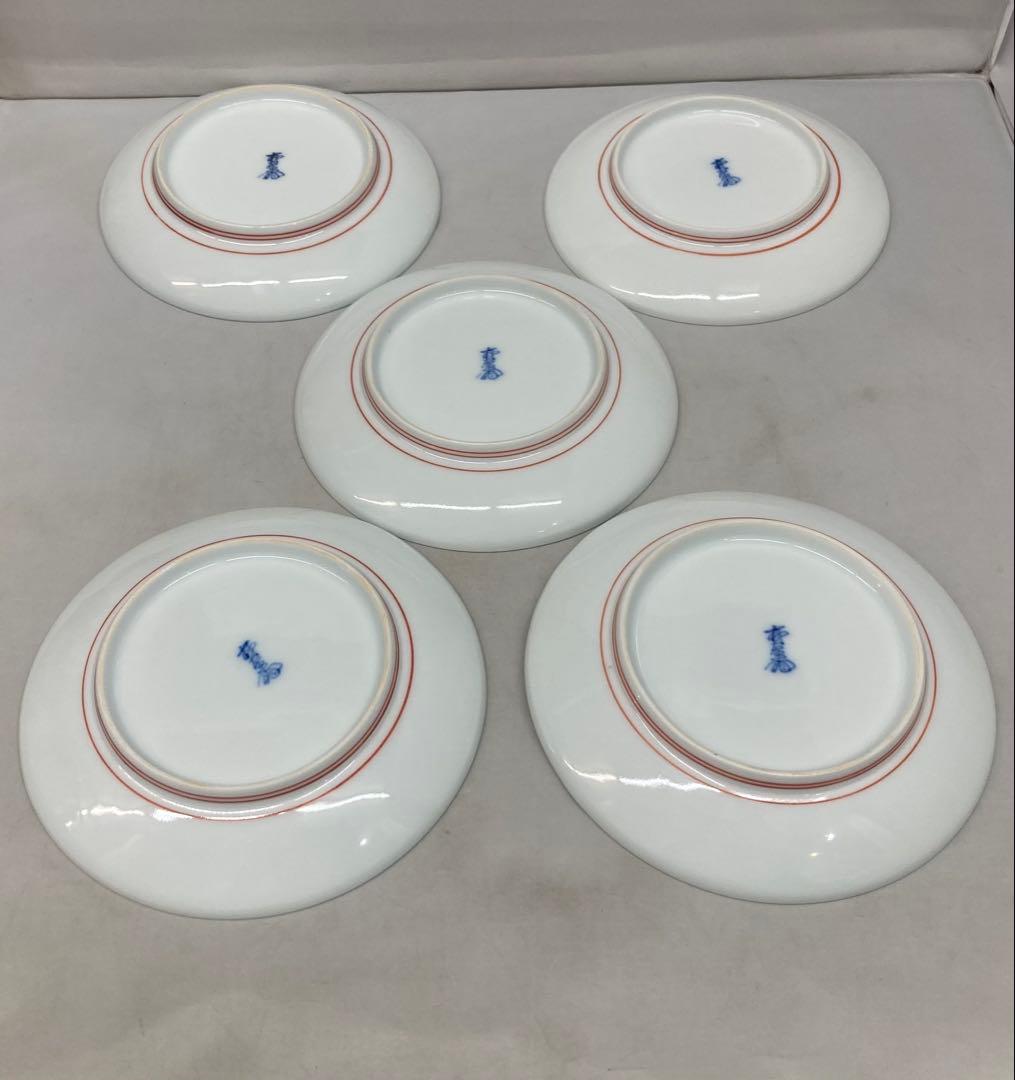 B489b「錦 粟鶉文　皿」5枚　十三代酒井田柿右衛門作　共箱　銘々皿　茶道具