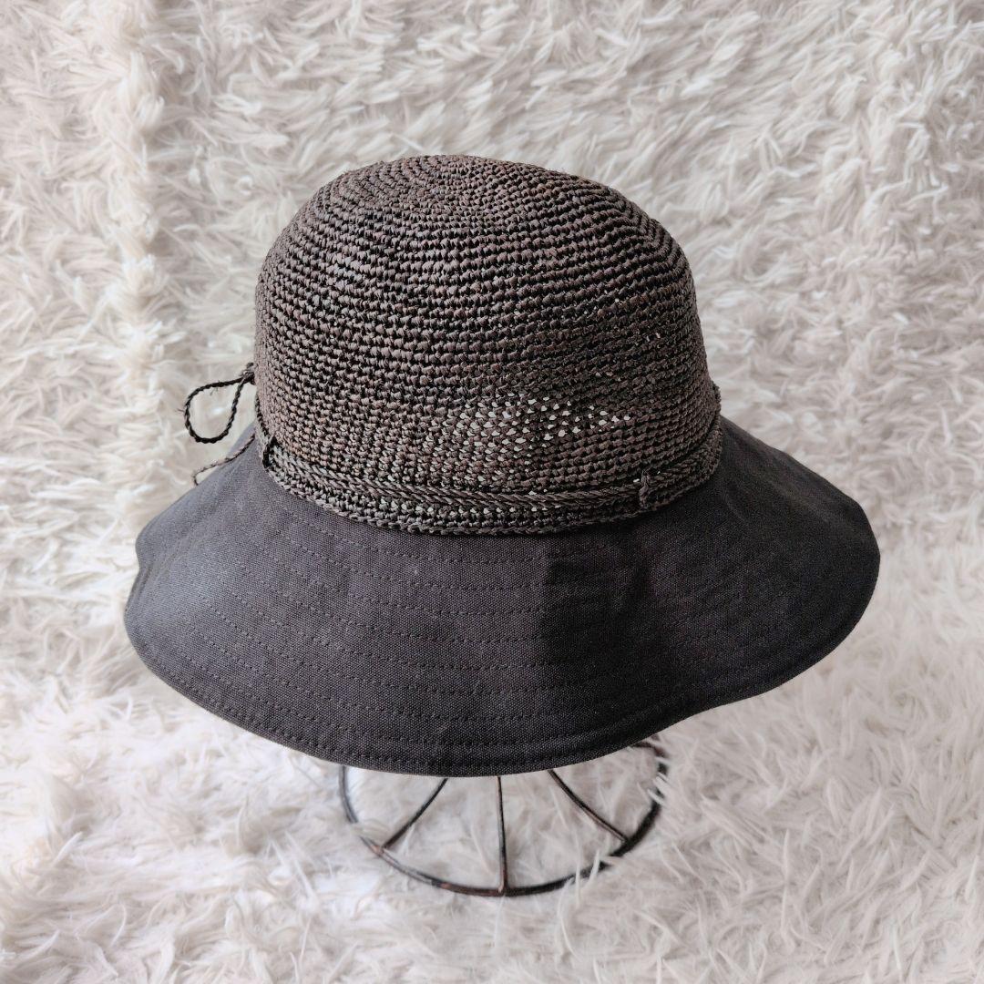 専用 ヘレンカミンスキー 麦わら帽子 ラフィアコットン ダークブラウン ブラック