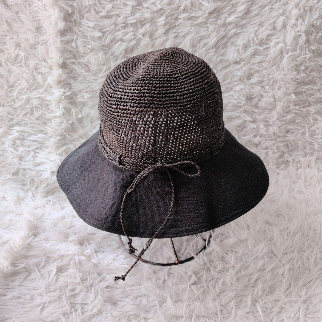専用 ヘレンカミンスキー 麦わら帽子 ラフィアコットン ダークブラウン ブラック