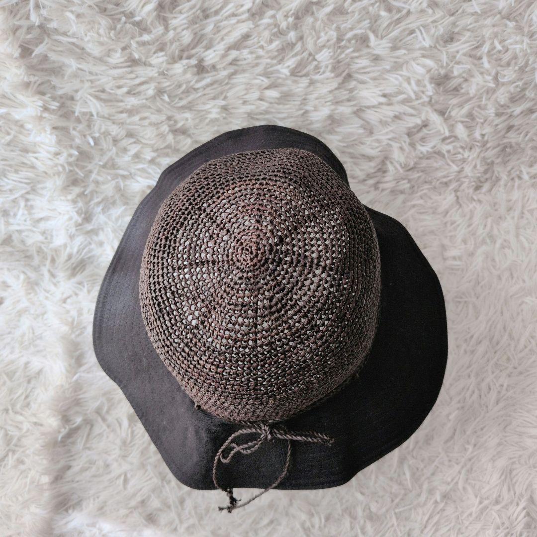 専用 ヘレンカミンスキー 麦わら帽子 ラフィアコットン ダークブラウン ブラック