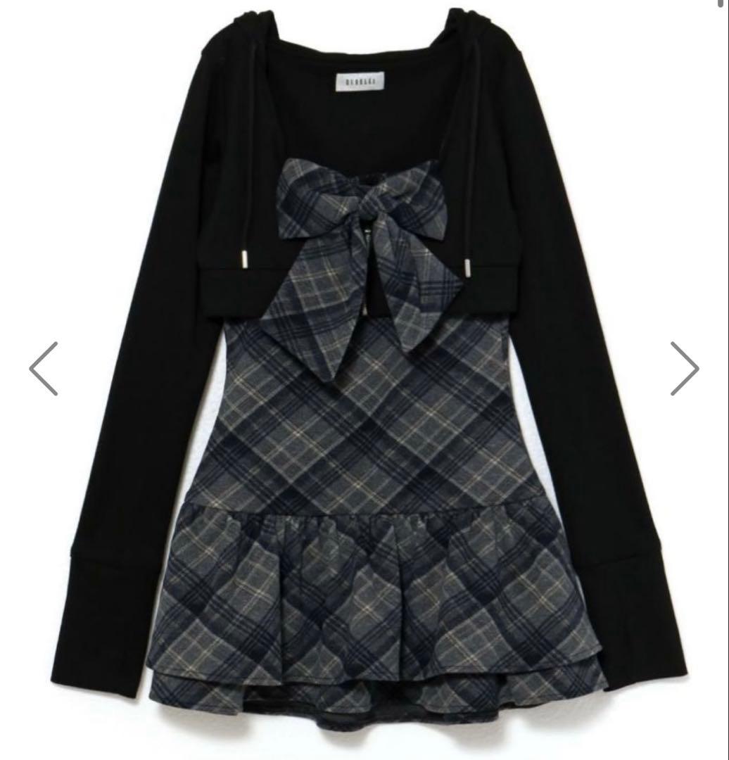 BUBBLES チェックパーカーワンピース ブラック M