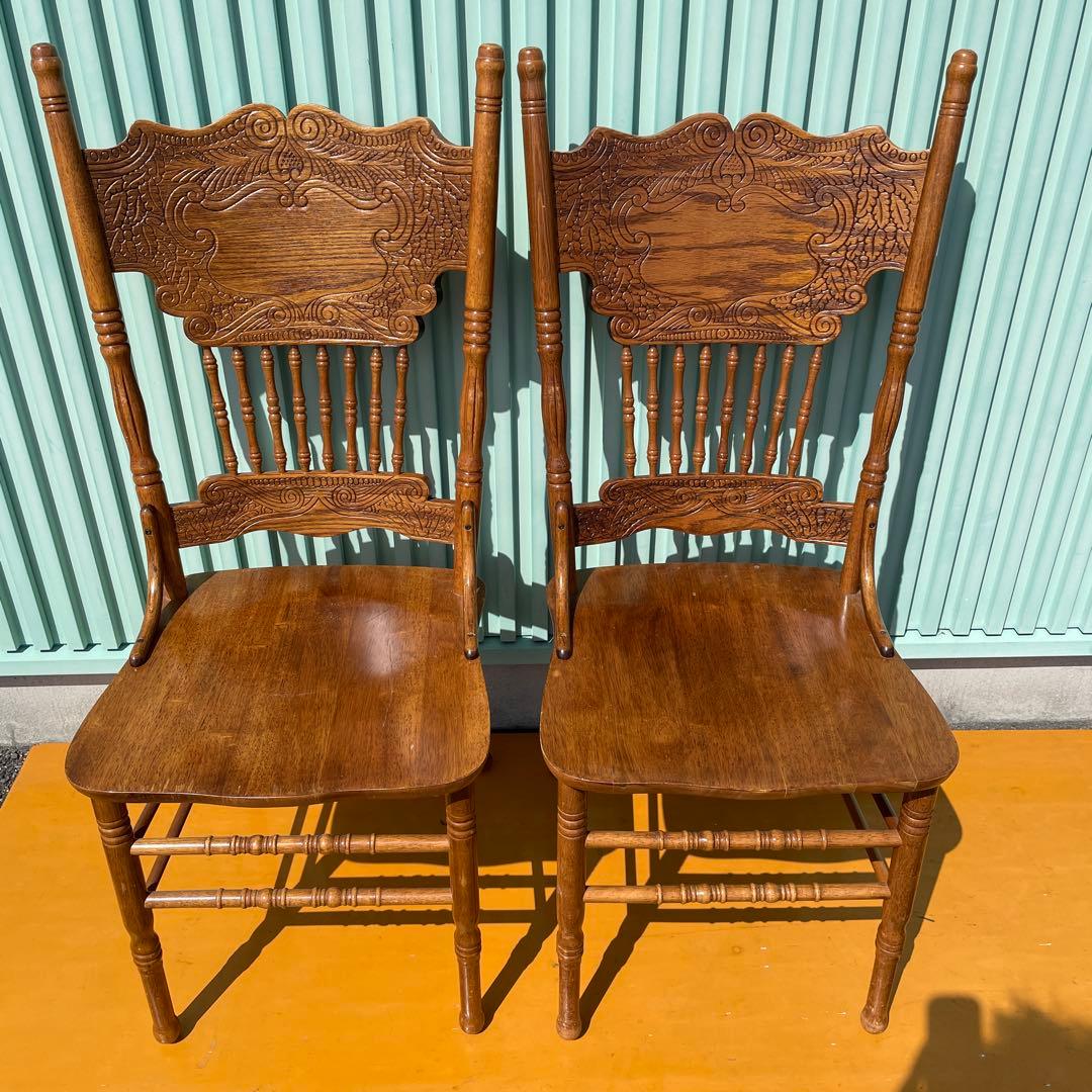 シンリー Shin Lee 2脚セット　ダイニング　椅子 チェア　彫刻 オーク材