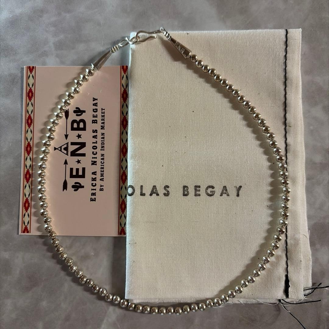 【新品未使用】ナバホパール40cm4mmシルバー ネックレスshiny