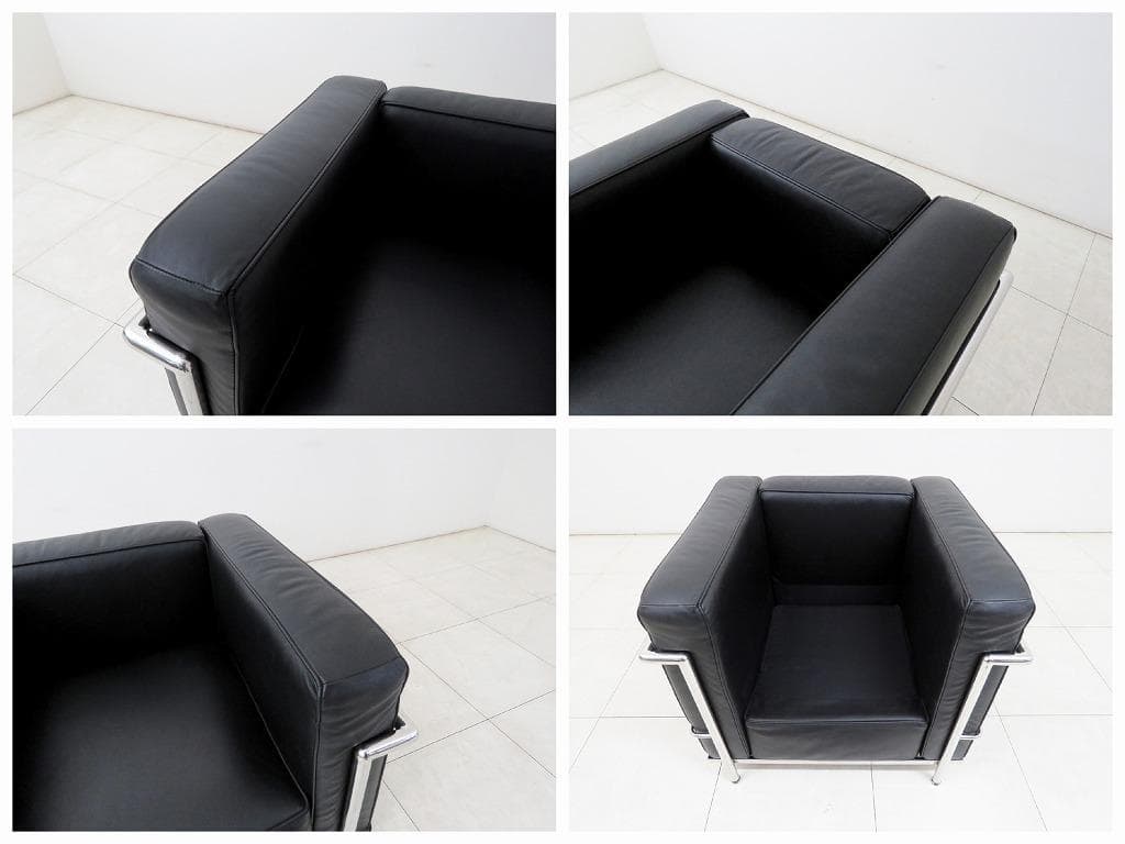 ★美品★ル・コルビュジェ LC2 シングルソファ 総本革 黒 リプロダクト ②