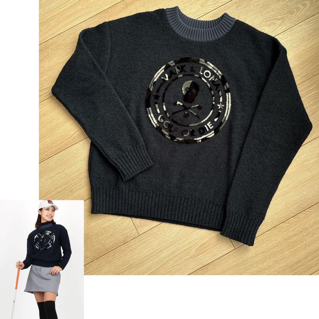 MARK&LONAマークアンドロナ カモフラスカルロゴ★裏地付きニット38(M)