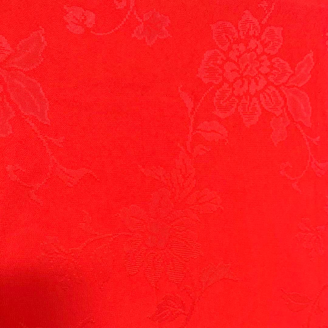 5k2619 長襦袢　正絹　単衣　小振袖用　赤　花柄　和装　着物