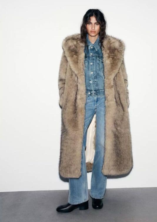 【タグ付美品】ZARA　エコファー ロングコート　フード付