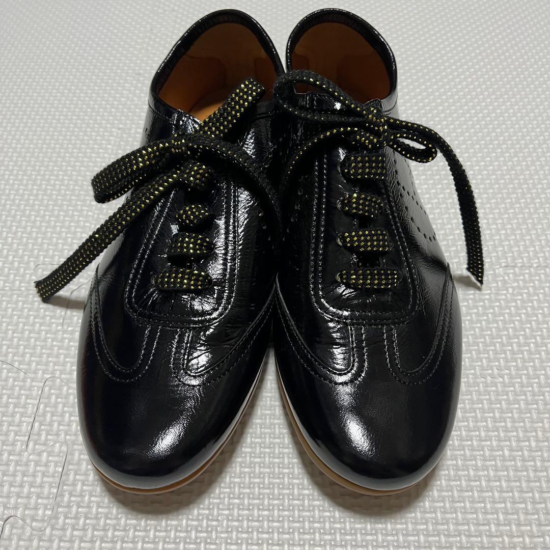 極美品 HERMES エルメス エナメルシューズ 黒 レディース 35 ペタンコ