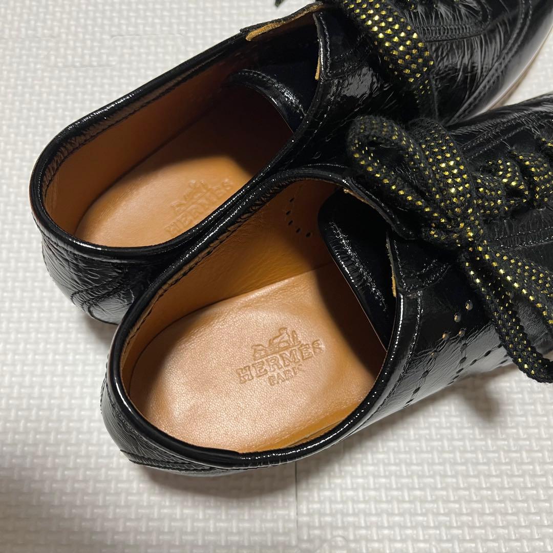 極美品 HERMES エルメス エナメルシューズ 黒 レディース 35 ペタンコ