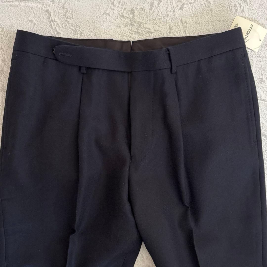 【新品未使用品】48 濃紺 ビームスF ウールフラノ 1プリーツスラックス