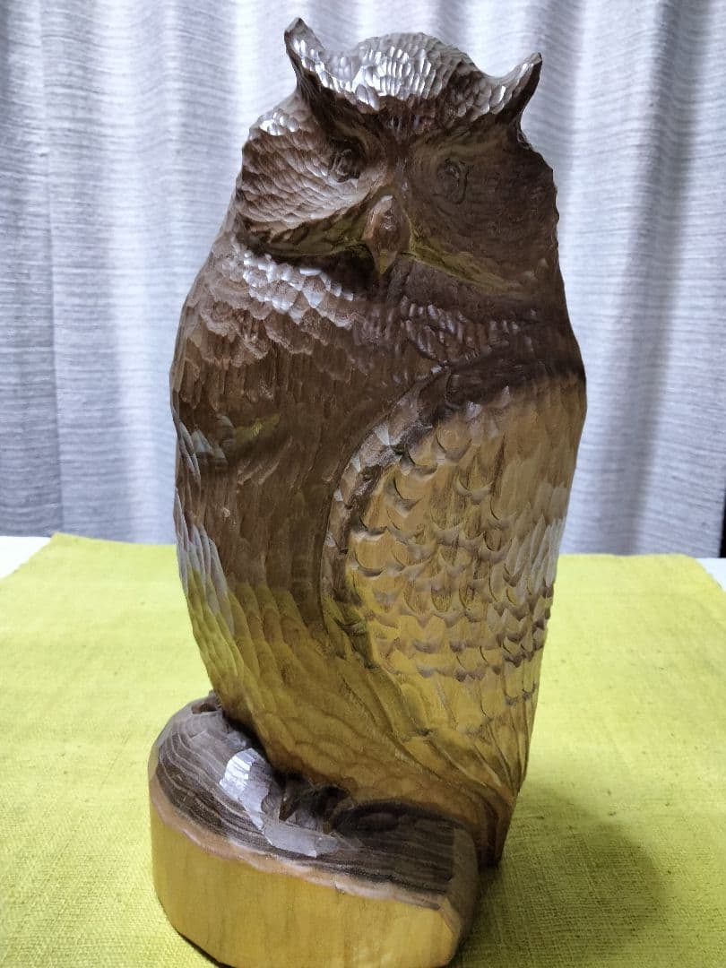 青山作　木彫　フクロウの置物 北海道洞爺湖　民藝