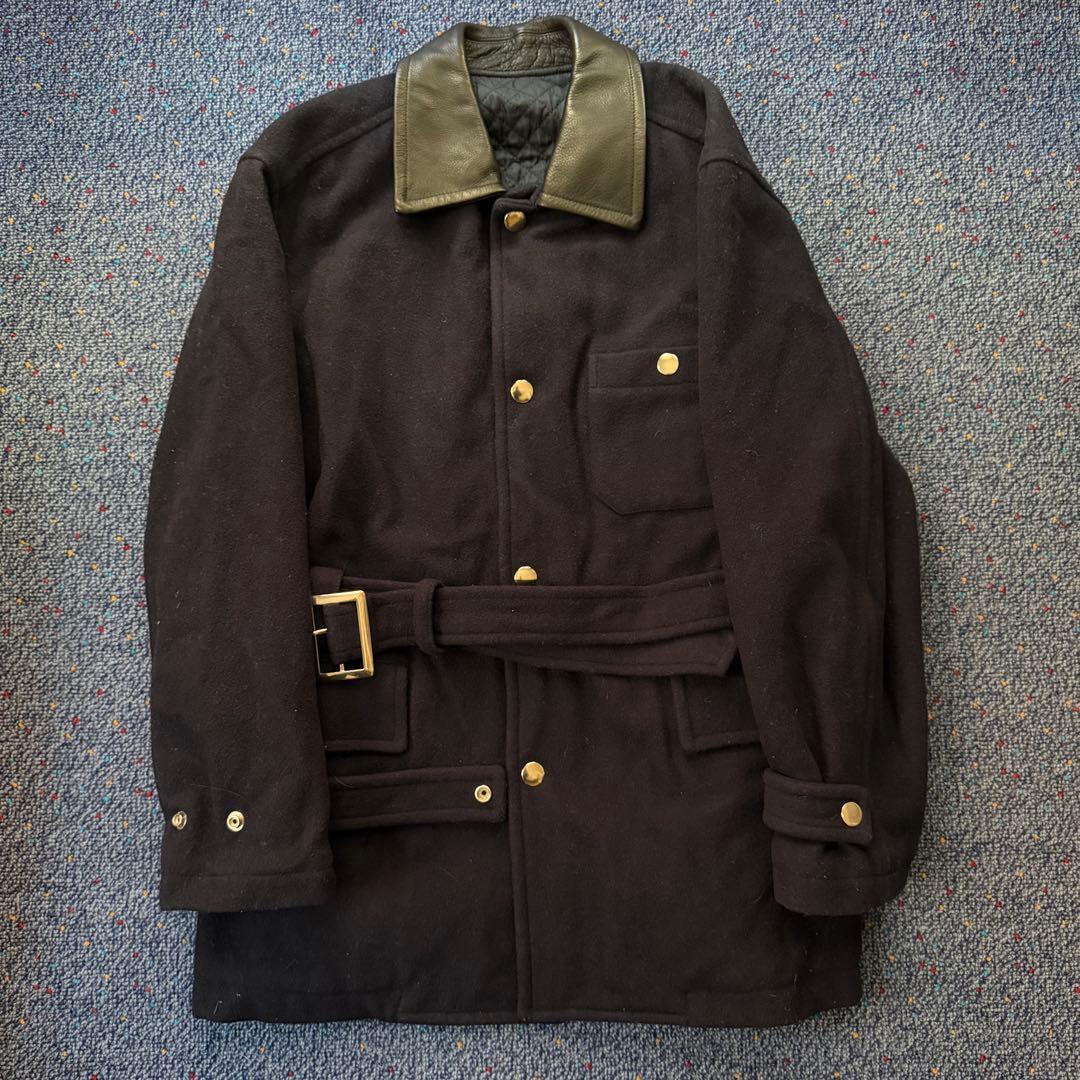 【AD1990】コムデギャルソンオム レザー切替 ベルテッドカーコート 初期