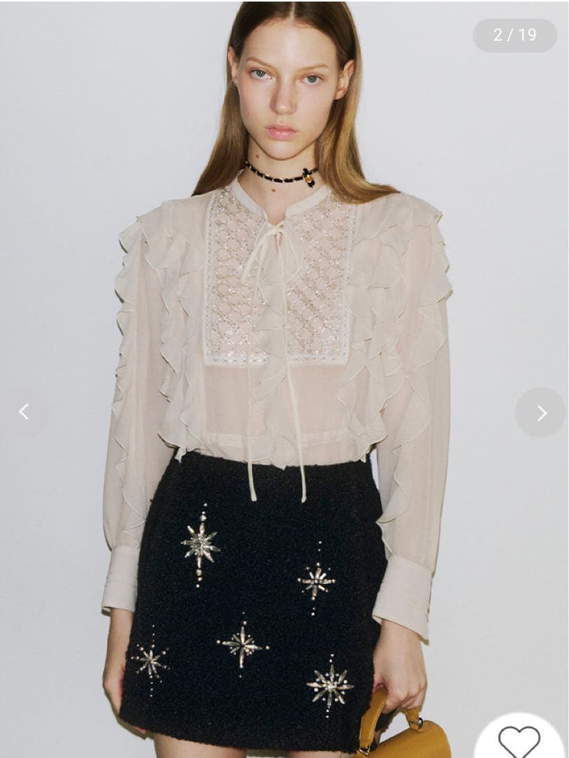 【試着のみ】LILY BROWN スノーフレークビジューミニスカート BLK 1