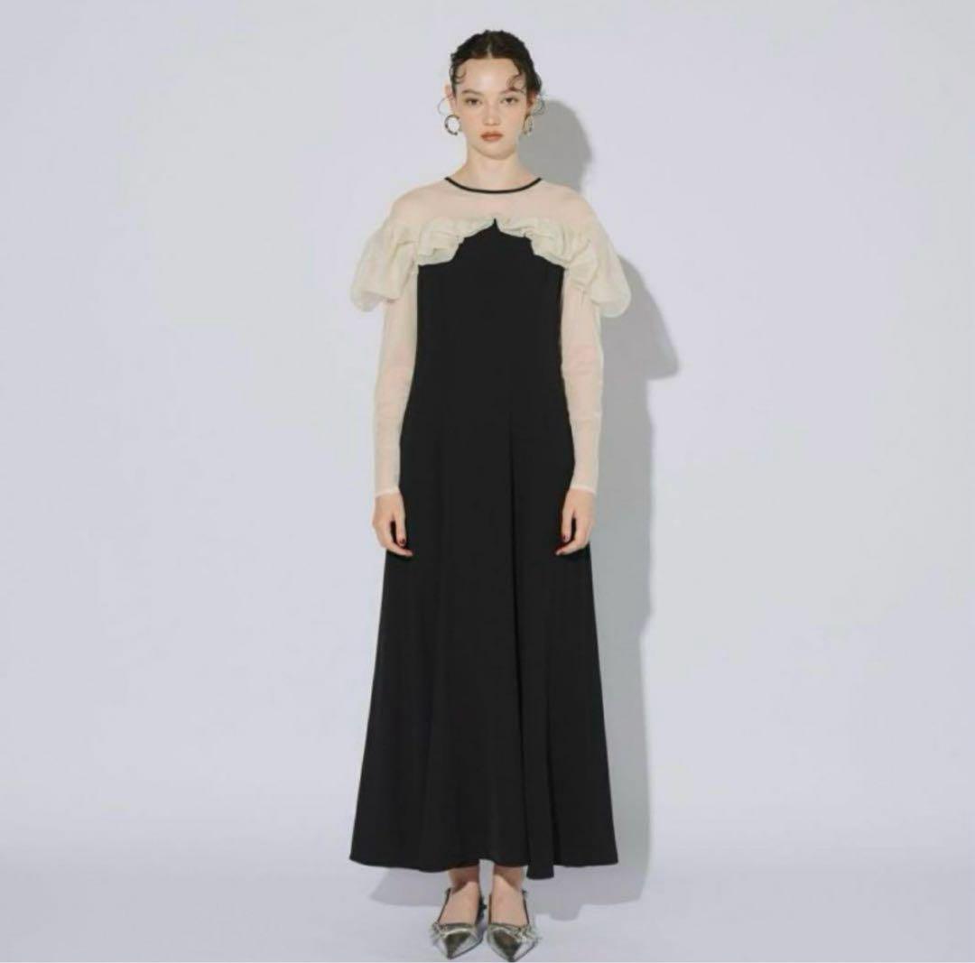 ANDRESD フリルフレアドレス M ブラック