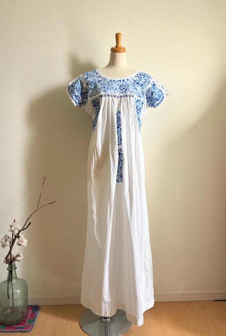 メキシカンヴィンテージサンアントニーノ手刺繍ワンピ/民族衣装/オトミ/オアハカ