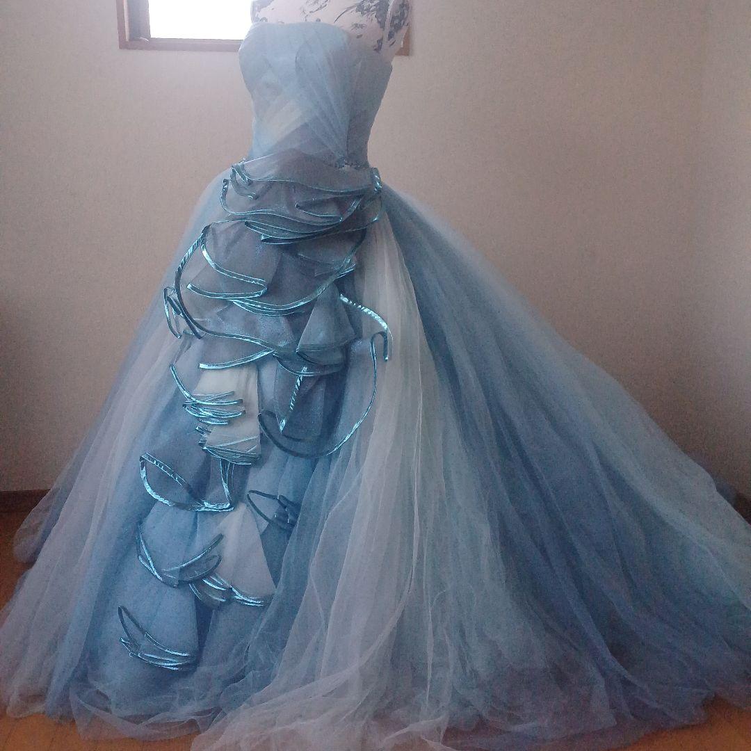 水色 カラードレス 編み上げ 7〜11号 ボリュームチュール 前撮り 二次会