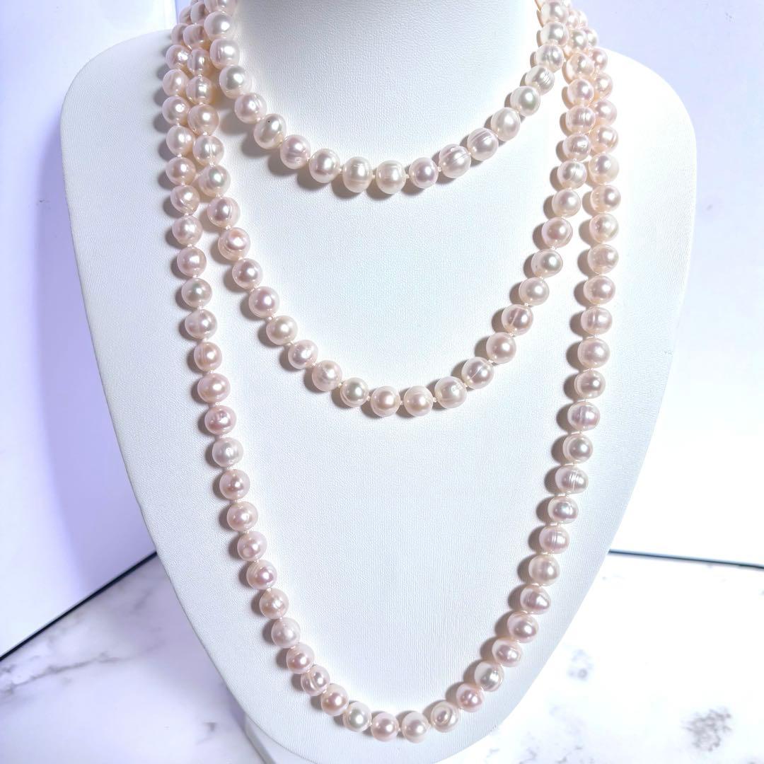 ジュエリーツツミ/干渉色◎ 大珠ロングパールネックレス 2連3連 オールノット