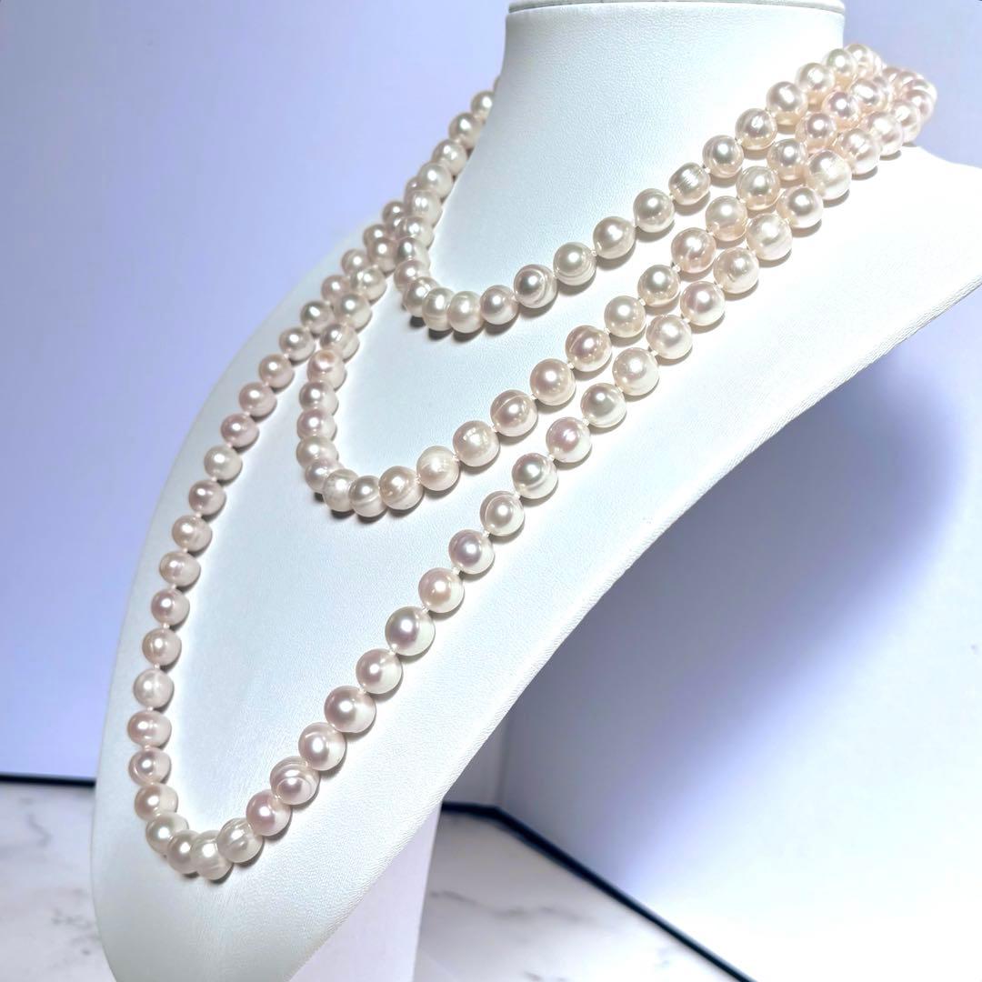 ジュエリーツツミ/干渉色◎ 大珠ロングパールネックレス 2連3連 オールノット