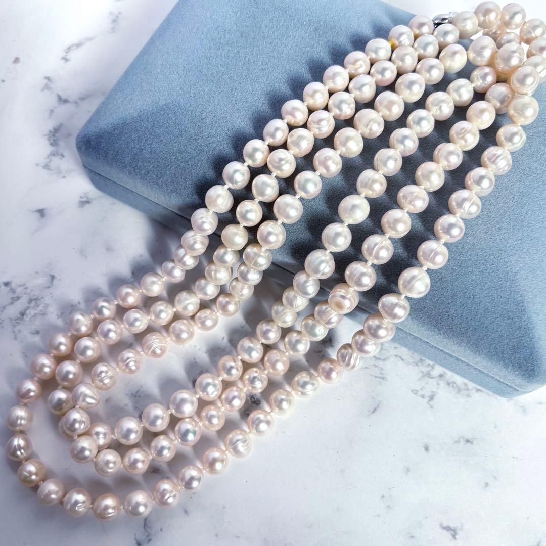 ジュエリーツツミ/干渉色◎ 大珠ロングパールネックレス 2連3連 オールノット