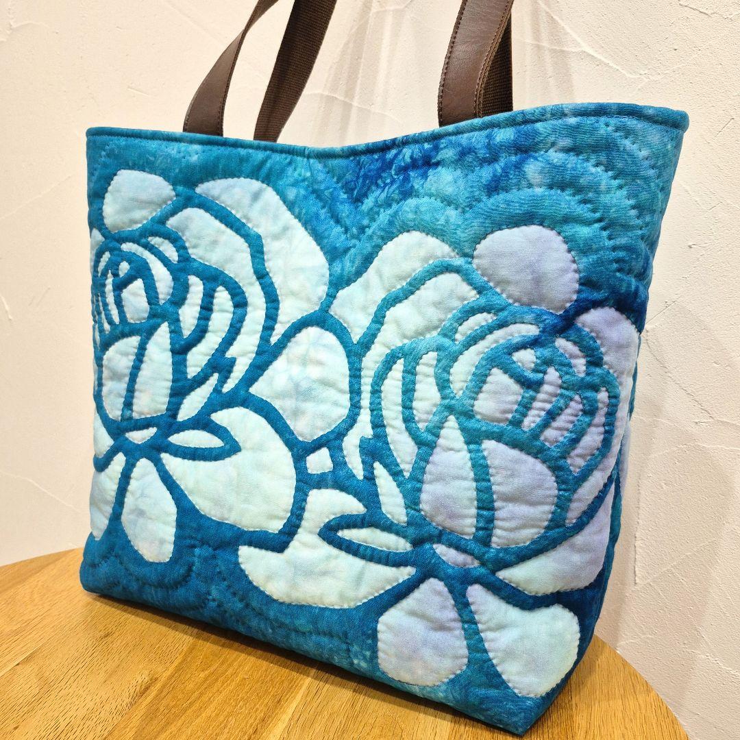NO.217 ハワイアンキルト トートバッグ ハンドメイド ロケラニ♡ブルー