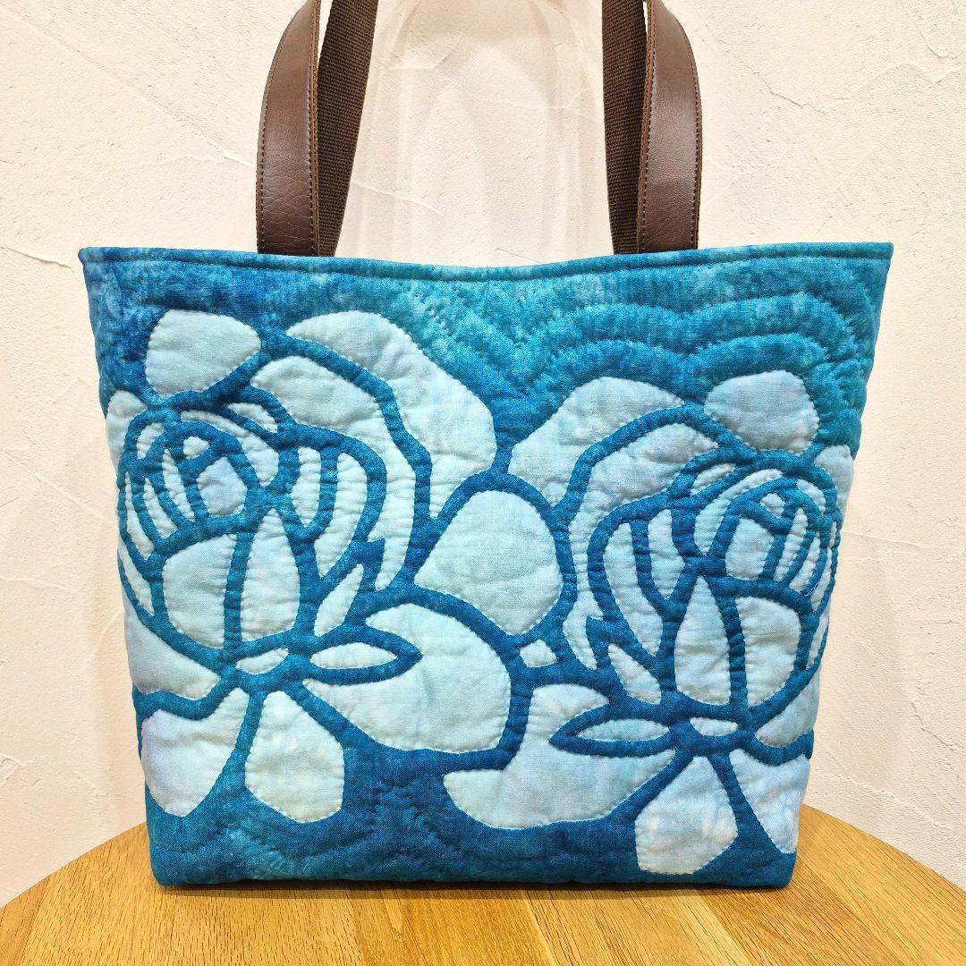 NO.217 ハワイアンキルト トートバッグ ハンドメイド ロケラニ♡ブルー