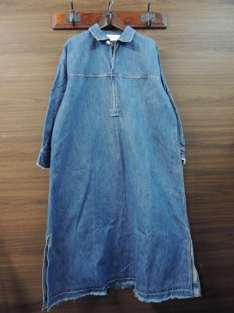 ASTRAET ウォッシュ加工 インディゴ デニム スキッパー ワンピース