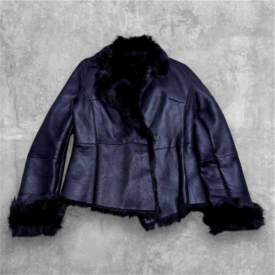 ムートン　ジャケット 羊革 ラムスキン 黒 M~L ブラック 毛皮 コート 美品