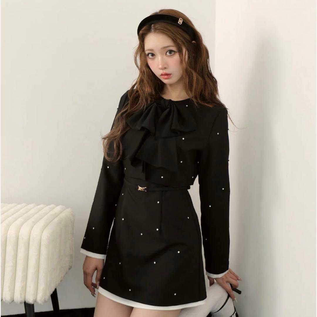 ワンピース M me eme Ribbon bijou mini onepiece