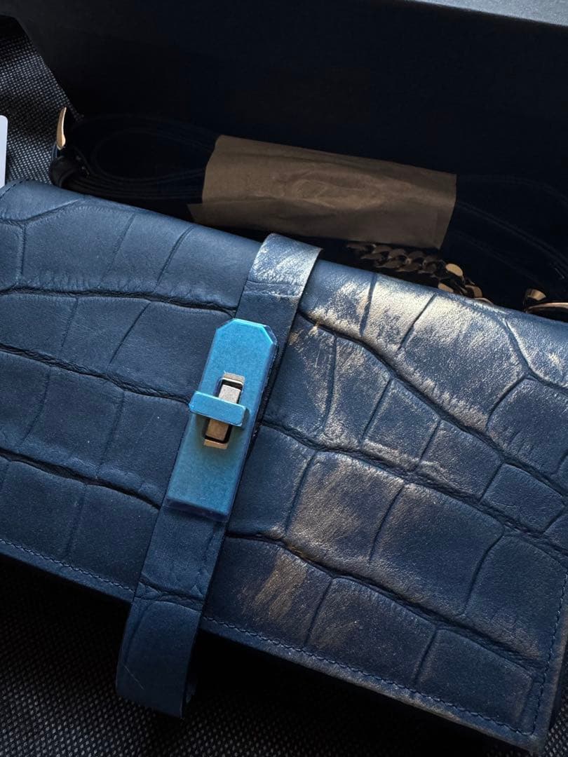 M.U.L エムユーエル ウォレットチェーンショルダー クロコ ネイビー