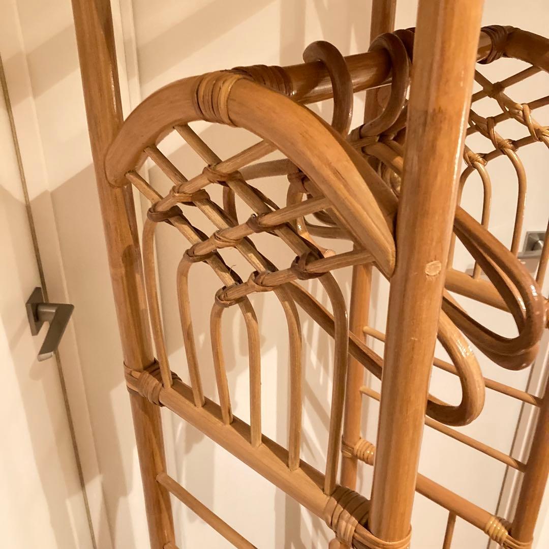 籐家具　ラタン ハンガーラック 上棚付き