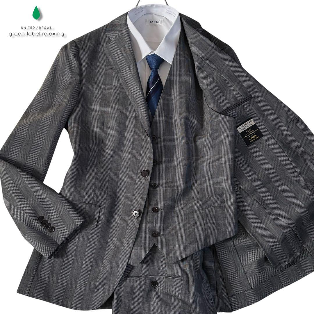 グリーンレーベルリラクシング スリーピース スーツ セットアップ　グレンチェック