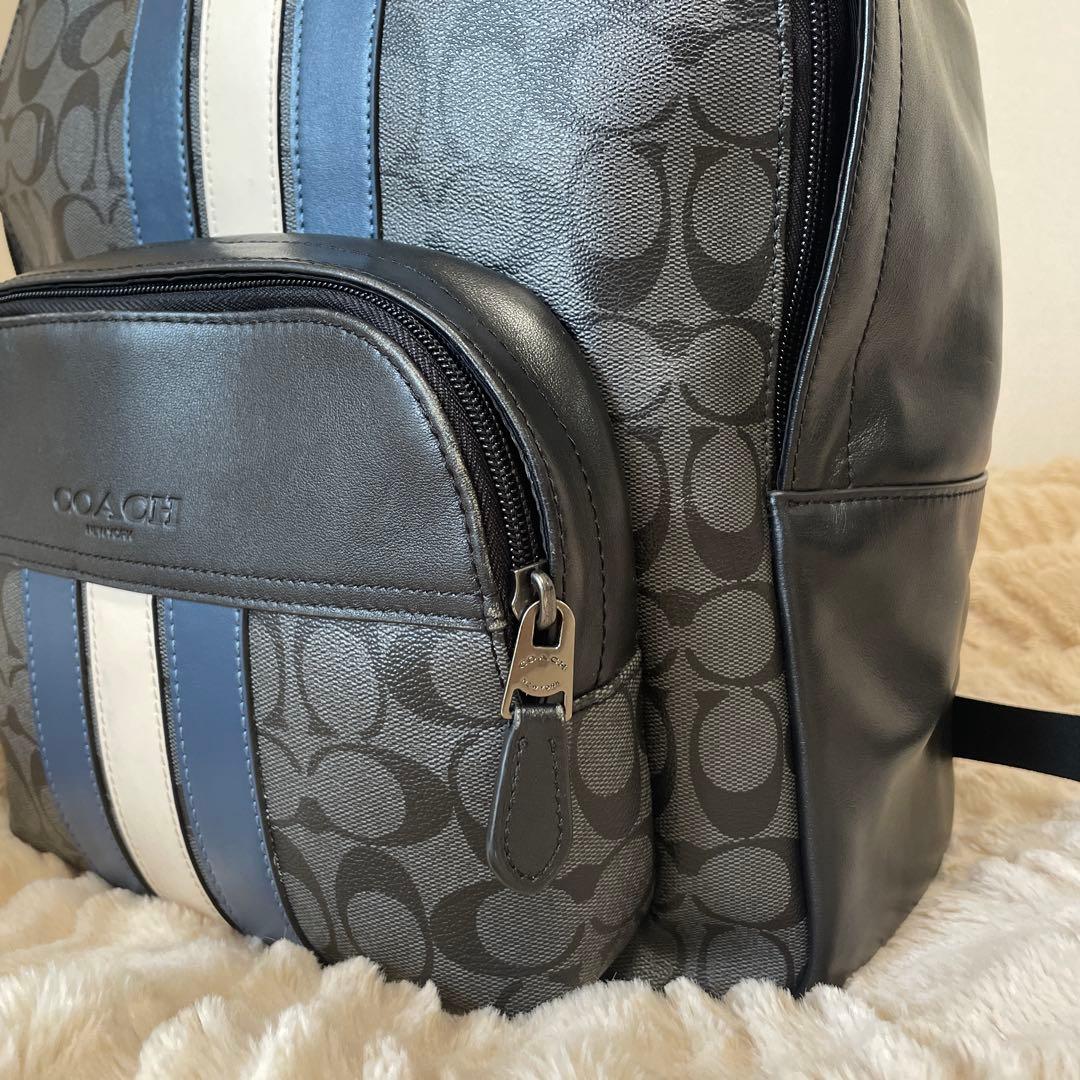 COACH ストライプバックパック リュック ブラック