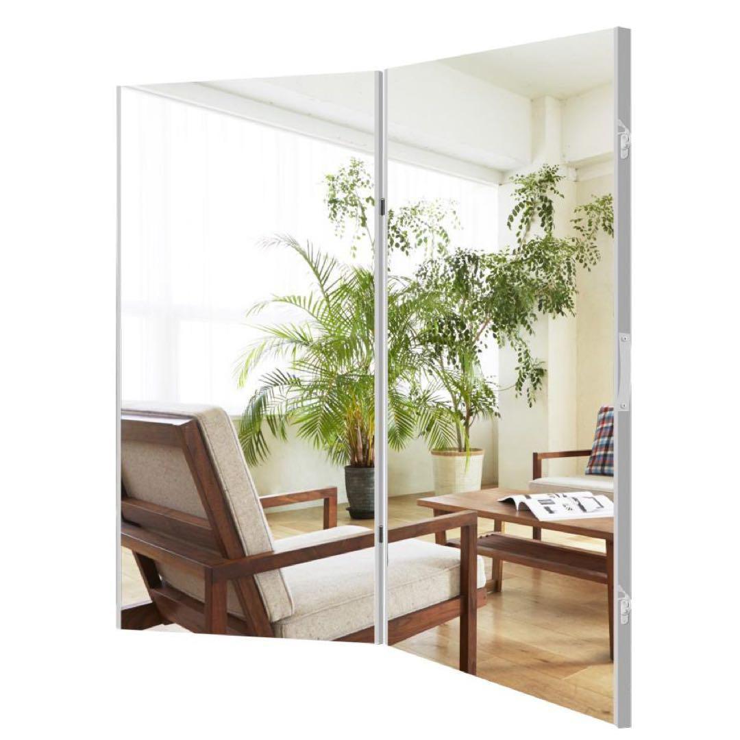 【中古】折り畳み 割れない鏡 ダンスミラー 60cmx2枚 銀 2番