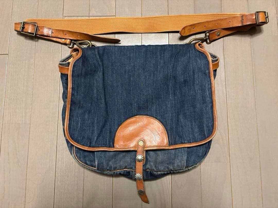 RRL ダブルアールエル デニム&レザーフラップショルダーバッグ