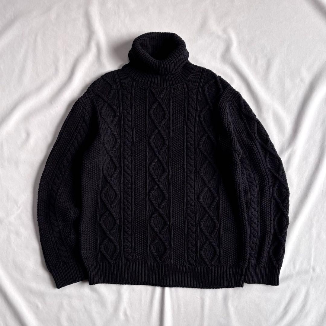 トップス 00s OLD GAP aran pattern cotton knit BLK