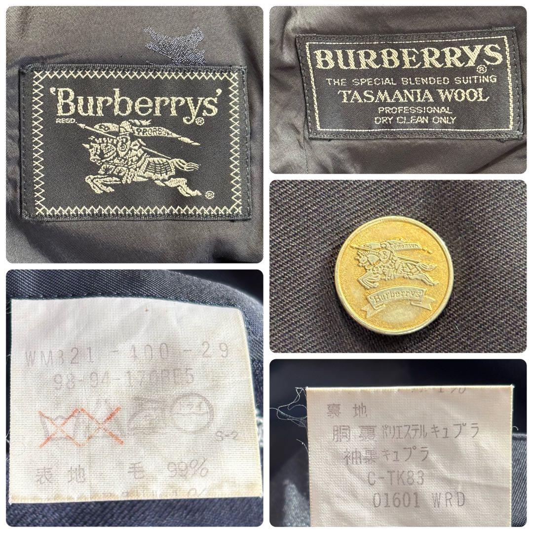 バーバリー 紺ブレ 金ボタン ダブルテーラードジャケット M タスマニアンウール