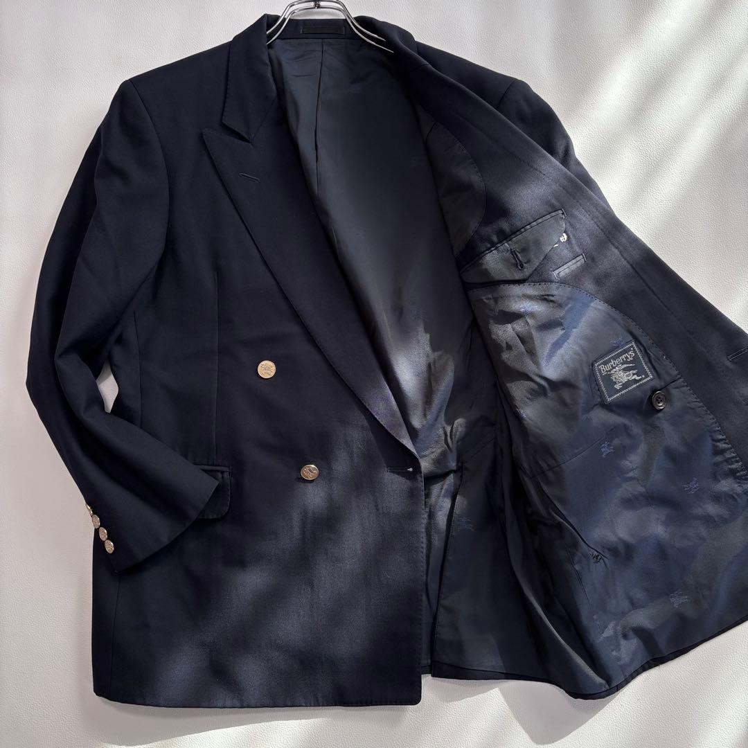 バーバリー 紺ブレ 金ボタン ダブルテーラードジャケット M タスマニアンウール