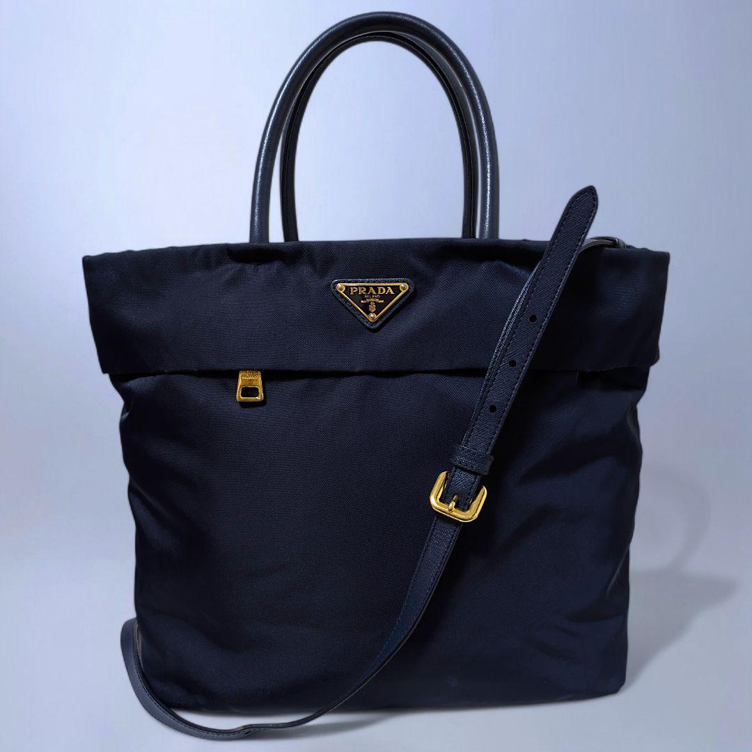 極美品 PRADA ショルダーバッグ 斜め掛け ハンドバッグ ナイロン ネイビー