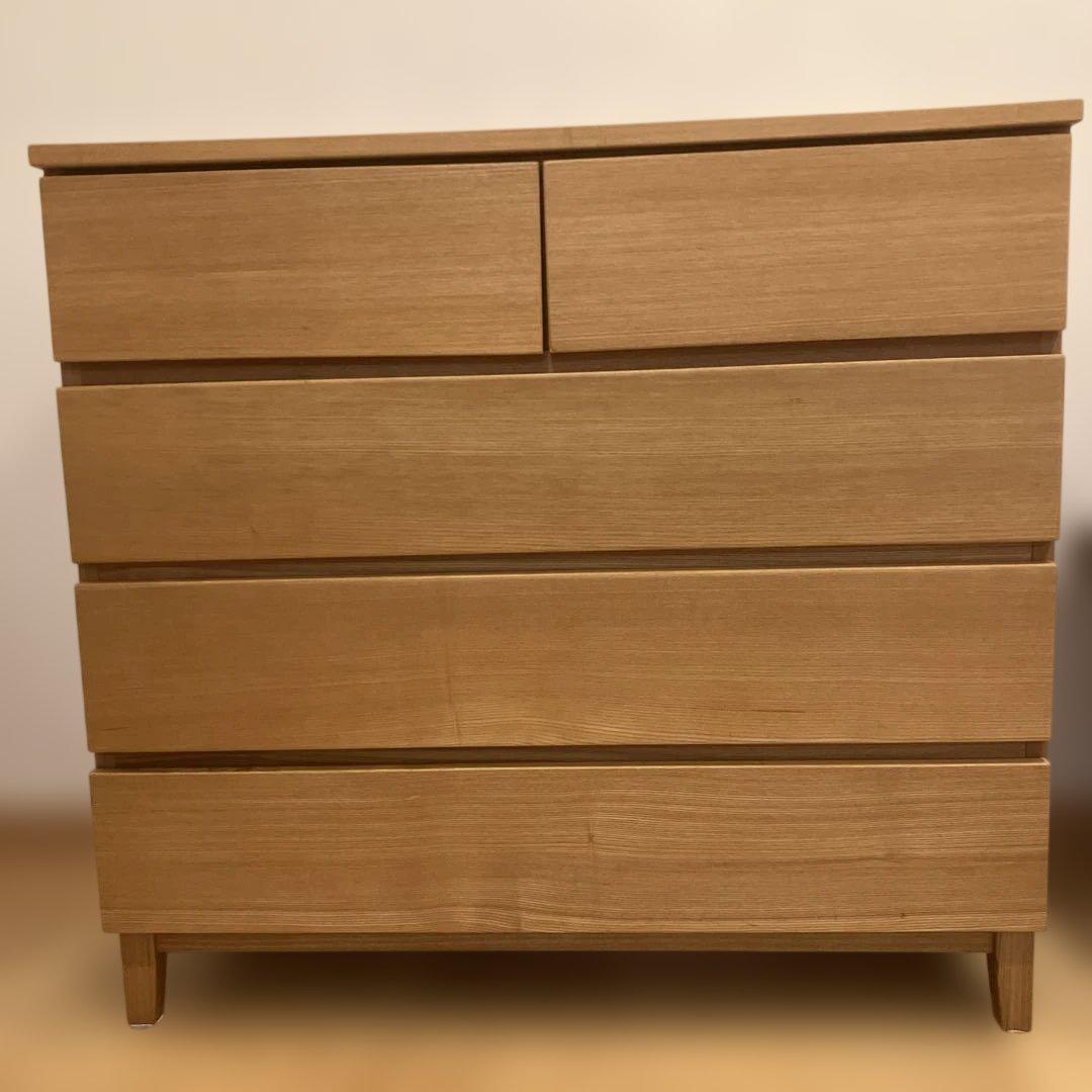 無印良品 MUJI タモ材 4段 ワイド チェスト 脚付　廃盤品