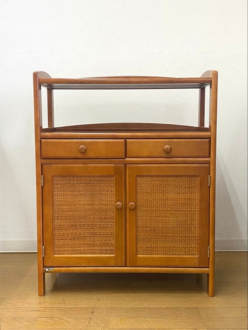 カリモク ラタン 藤 収納 整理 棚 コンソール 電話台 飾り棚