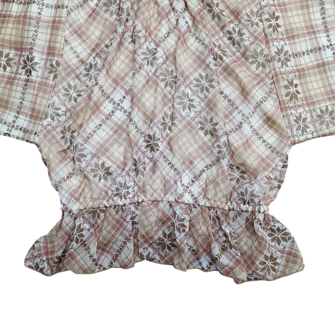 リズリサ バルーンスリーブ チェック ブラウン チュニック 姫カジ Y2K 古着