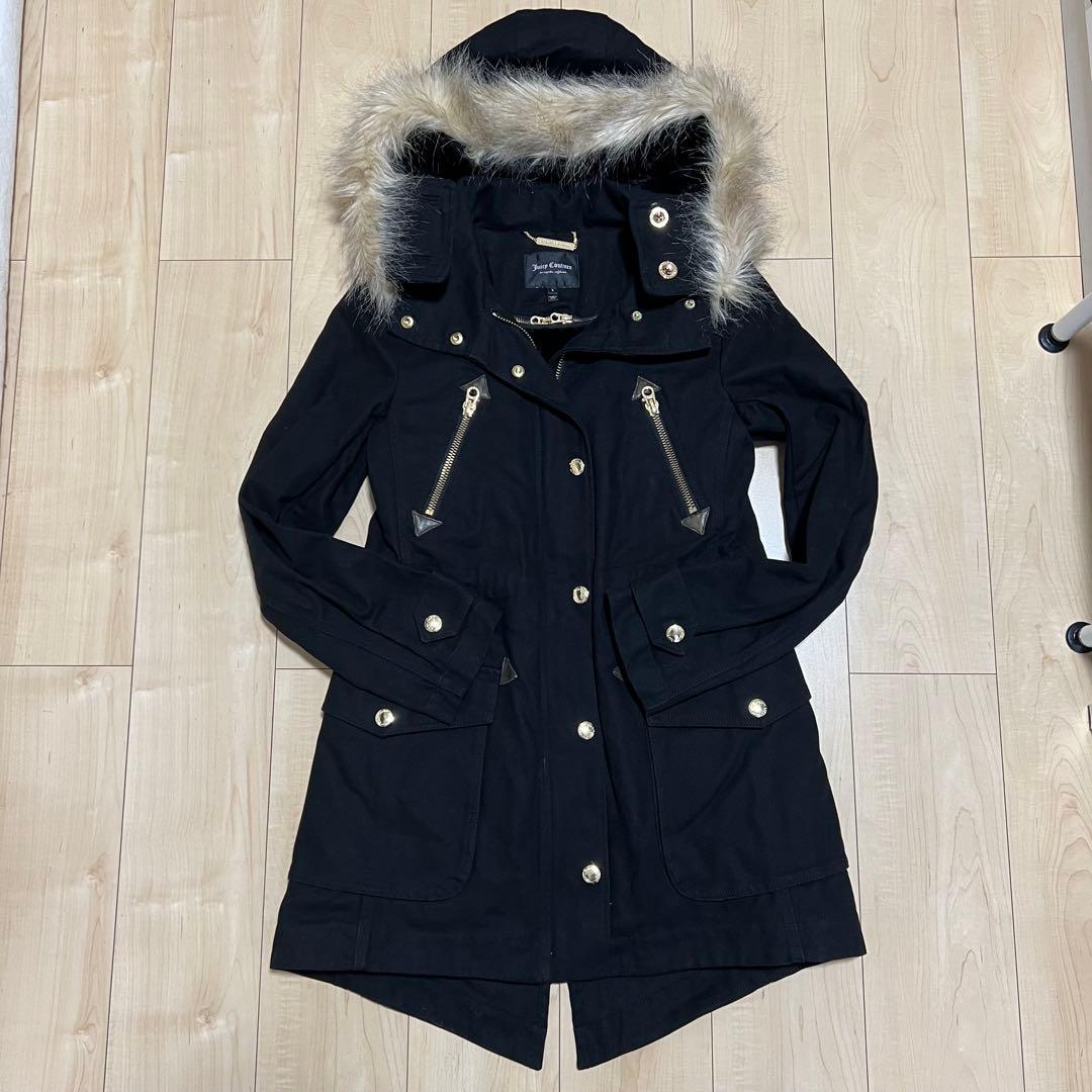 美品 ジューシークチュール ファー付きフード 黒 モッズコート サイズS