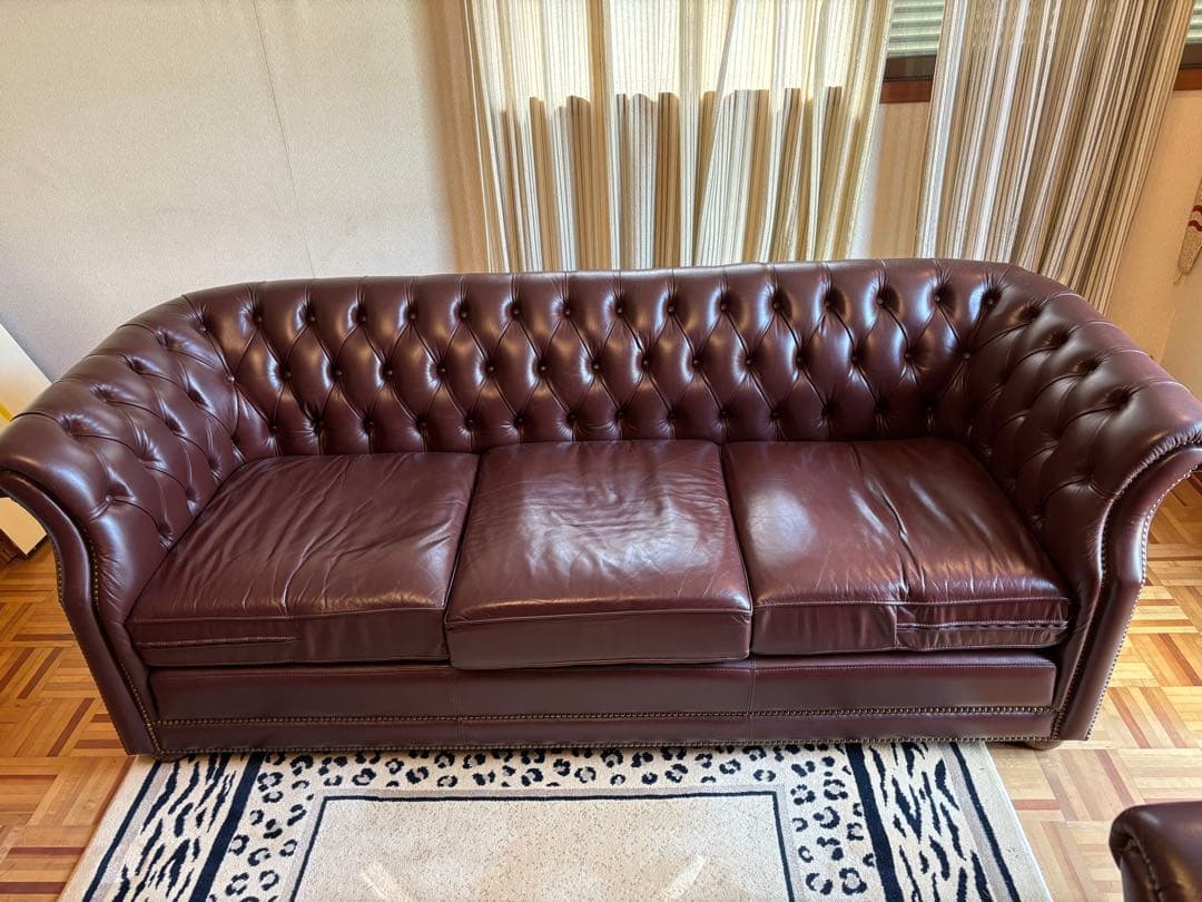 ダークブラウン レザー 3人掛けソファ