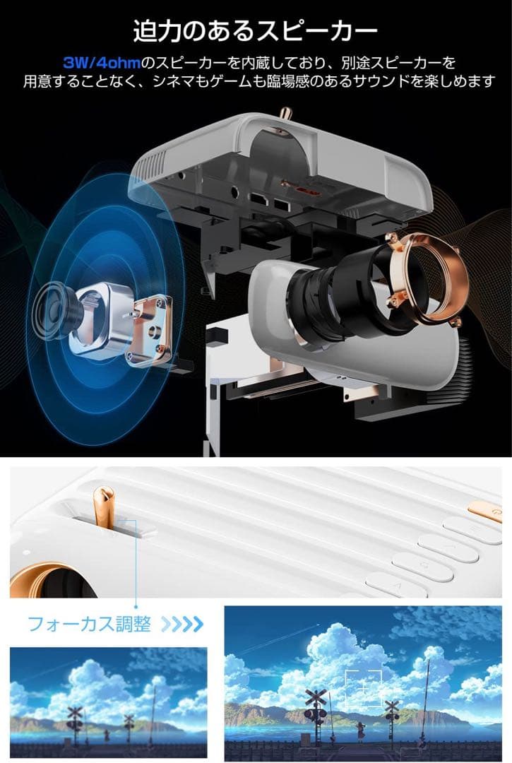 小型プロジェクター　480g軽量 コンパクト 超小型 天井投影可 ホームシアター