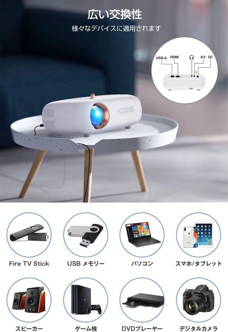 小型プロジェクター　480g軽量 コンパクト 超小型 天井投影可 ホームシアター