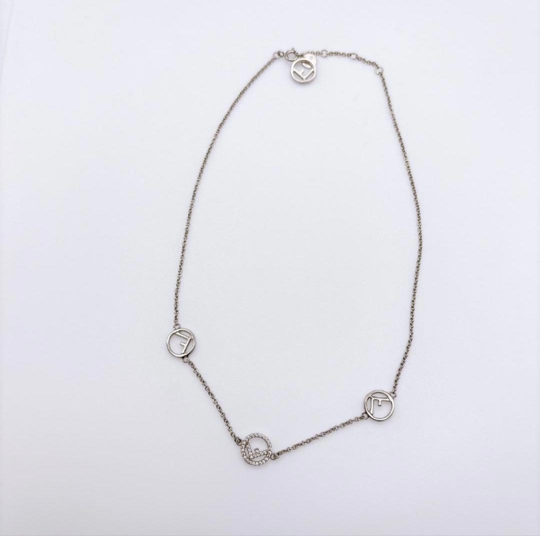 【FENDI】エフイズ ロゴチャーム ストーン シルバーネックレス 美品
