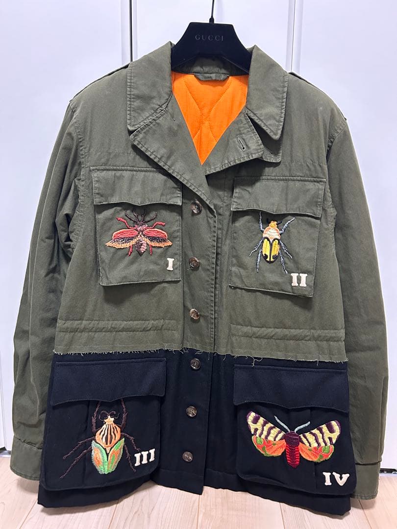 GUCCI ミリタリージャケット 昆虫刺繍 サイズ48